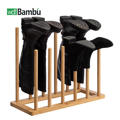 High Quality 6 Pair Stand Alone Boots Storage Rack Wooden Bamboo Shoe Rack For Space Save