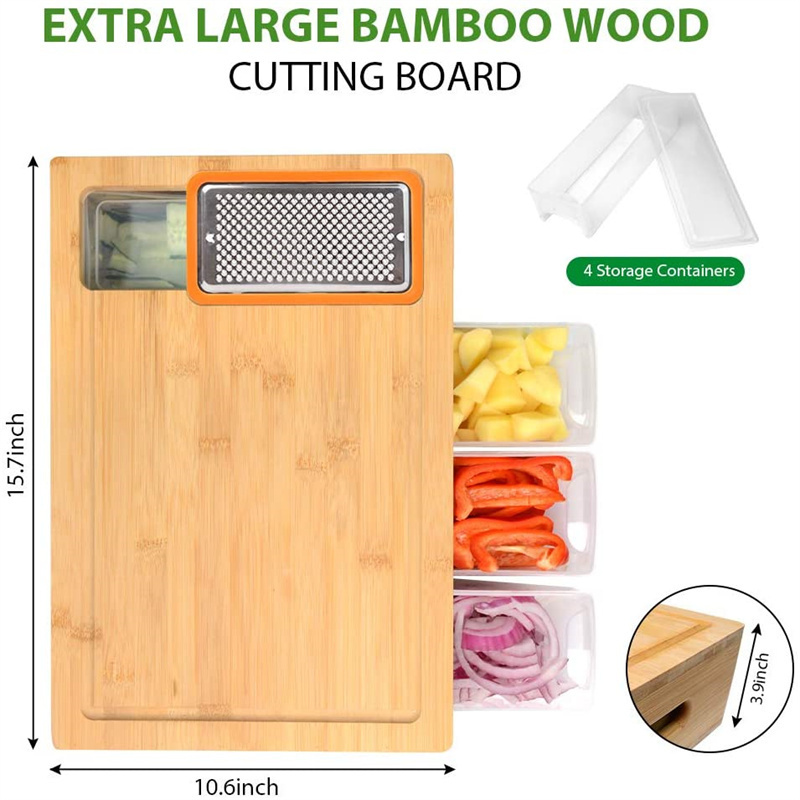 High Quality Kitchen Multifunctional Large Natural Bamboo Wood Cutting Board With Trays Chopping Board