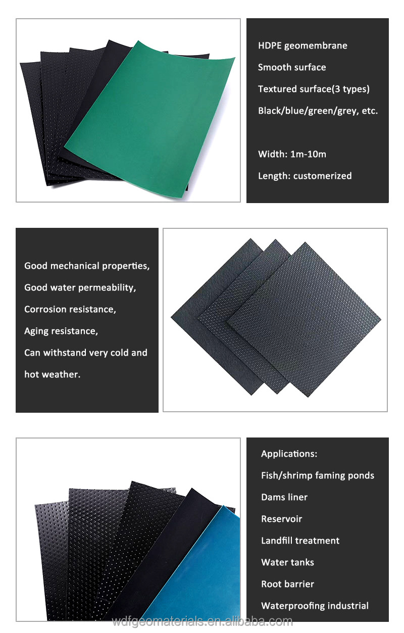 High quality underground waterproofing textured HDPE/ PVC membrane 2mm geomembrane for landfill liners