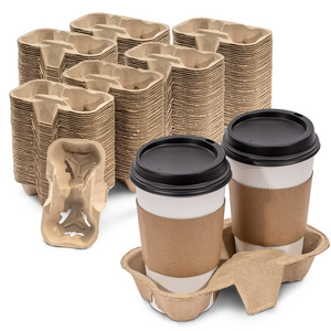 Biodegradable Compostable Eco-Friendly Drink Carrier Tray Disposable Pulp Fiber Cup Holder Office Stackable stock HotCold coffee