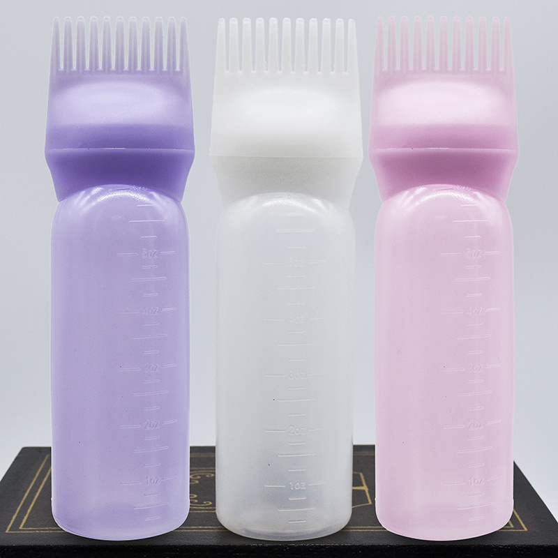 New Plastic Oil Comb Applicator Bottles Shampoo Dispensing Bottle for Salon Hair Coloring Styling in 3 Colors