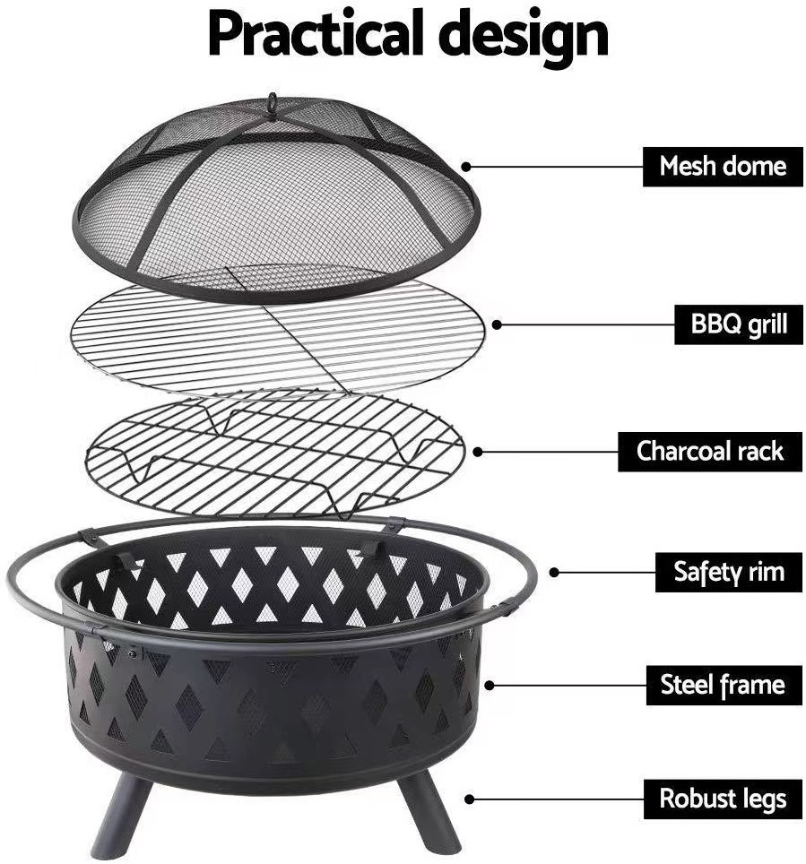 High quality portable outdoor backyard/garden fire pit manufacturers with cover and grill