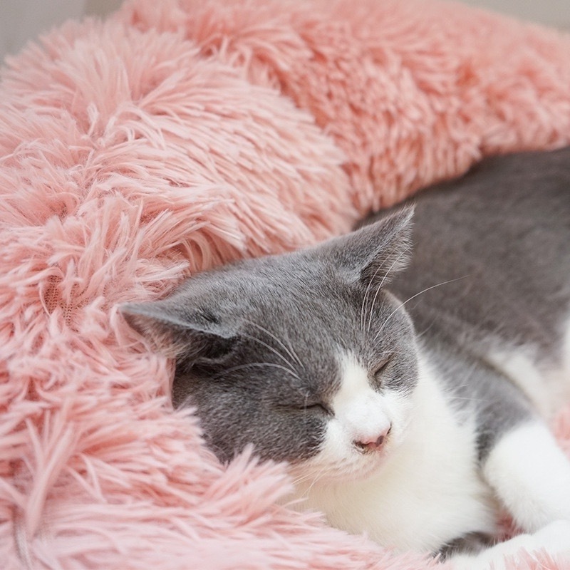 Comfortable Soft Plush Round Faux Fur Donut Pet Dog Cat Sleeping Cushion Bed