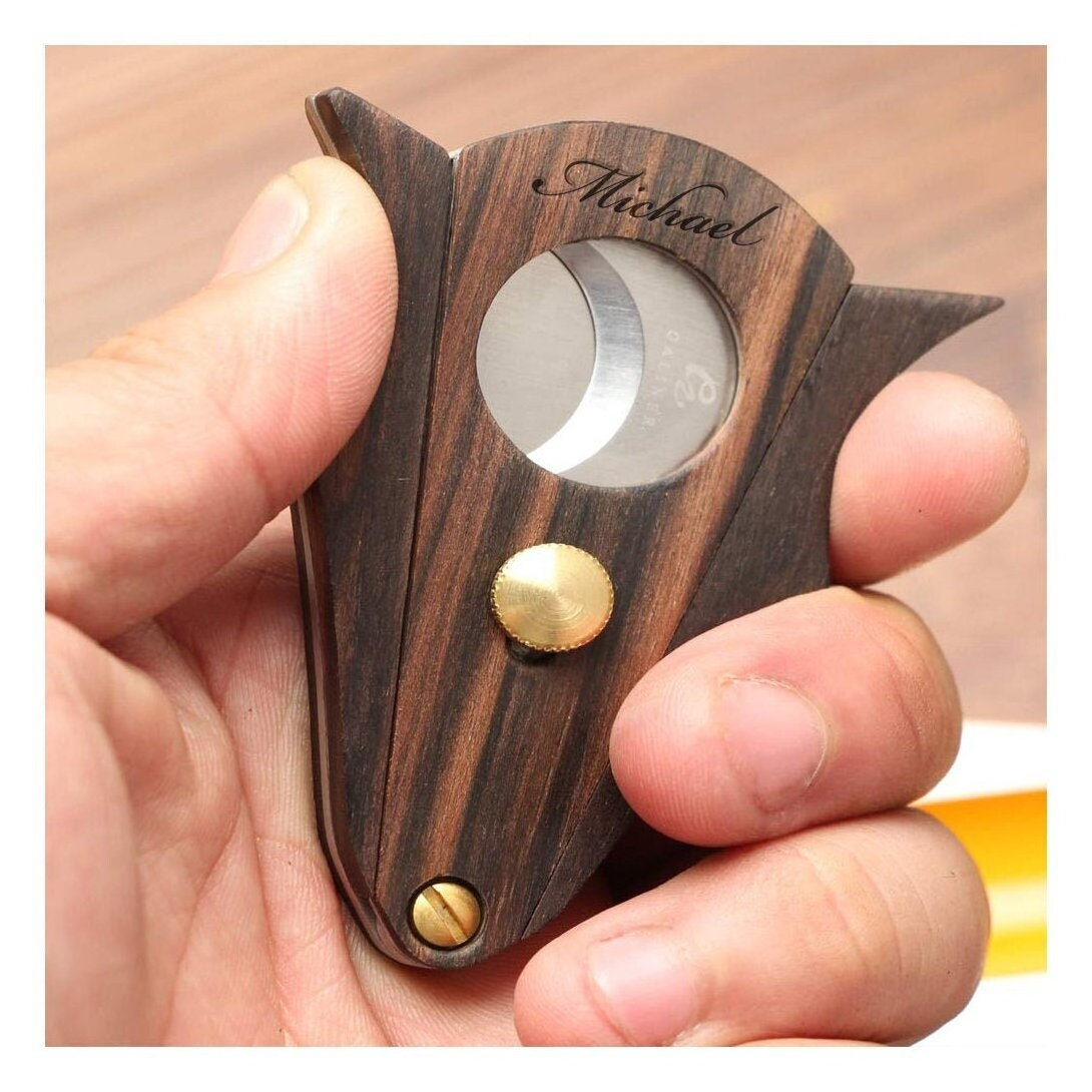 Personalized Engraved Wood Cigar Cutter Custom Groomsmen Wedding Gift for Him Dad Boyfriend Men-Promotional Business Gift