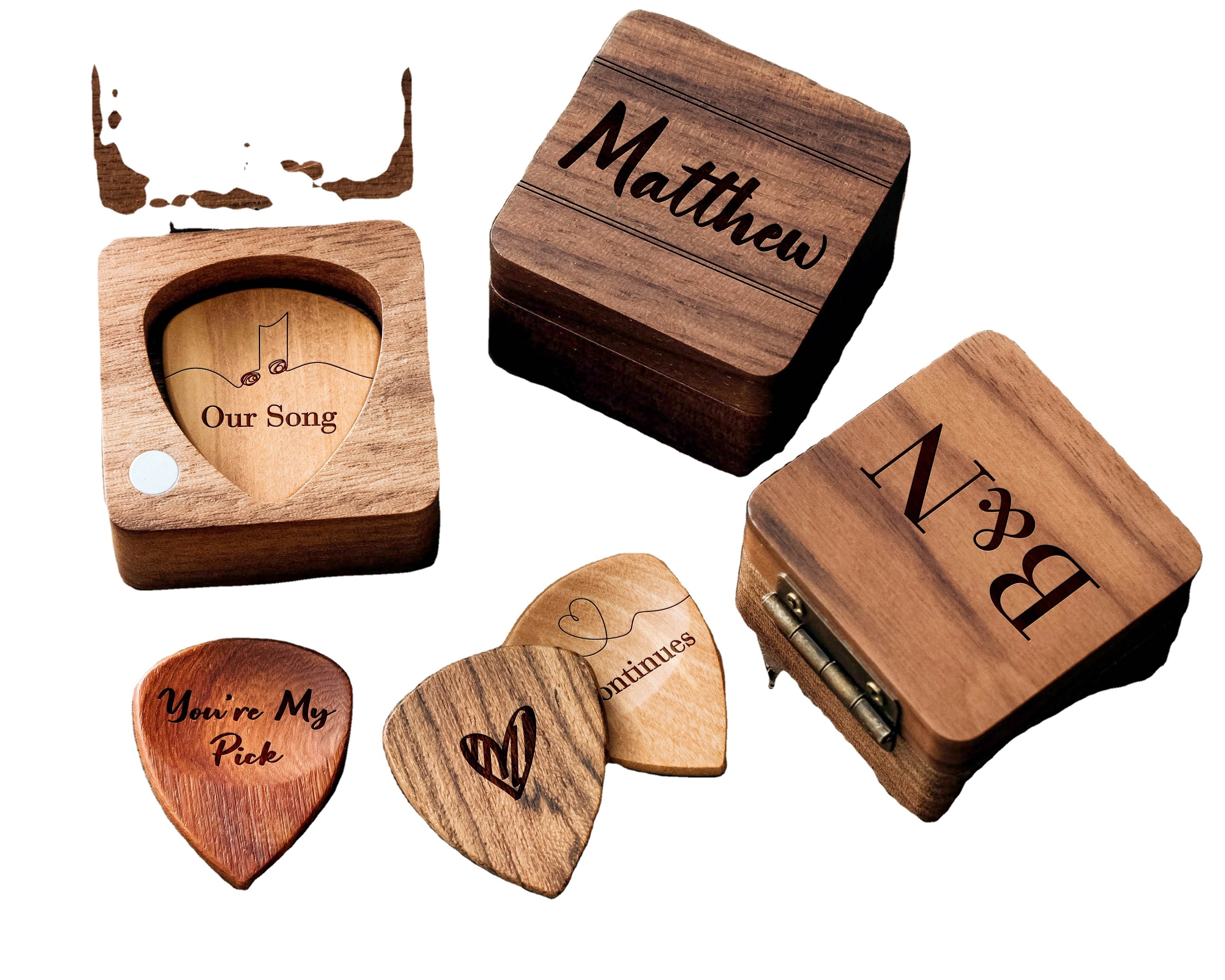 Custom Maple Wooden Guitar Picks Holder Anniversary Gift Boyfriend Husband Son Featuring Angel Theme Guitarists Fathers' Day