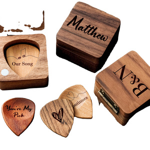 Custom Maple Wooden Guitar Picks Holder Anniversary Gift Boyfriend Husband Son Featuring Angel Theme Guitarists Fathers' Day