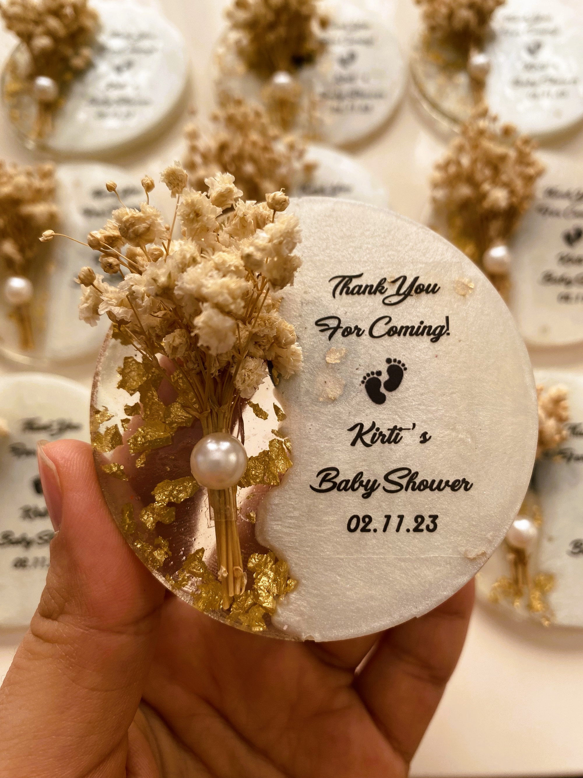 Personalized Epoxy Wedding Favor Magnet Dry Flower Islamic Gift in a Box Customizable Promotional Fridge Magnets for Guests