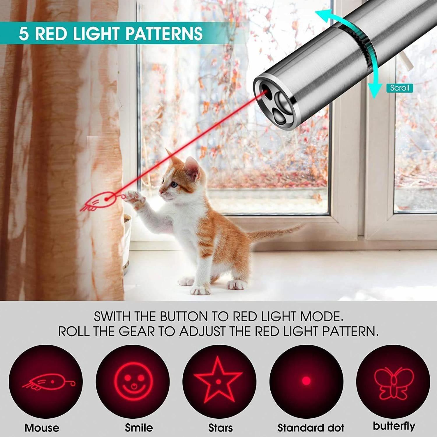 Interactive Cat Toy Kitten Chase Toys white Red and Purple light Kitten Playing for 5 Patterns Rechargeable USB Laser Pen Toy