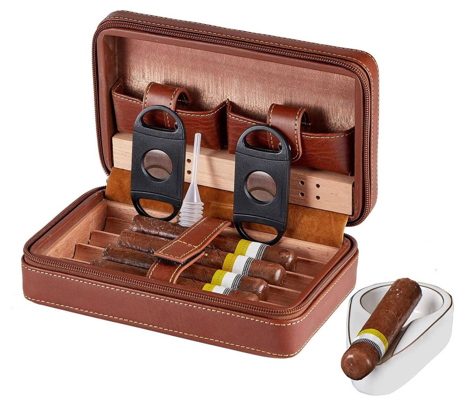 Personalized Leather Cigar Humidor Case Travel Set Custom Engraved Groomsmen Gifts Him Dad Men Boyfriend Son Customized Cigars