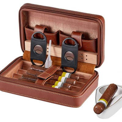 Personalized Leather Cigar Humidor Case Travel Set Custom Engraved Groomsmen Gifts Him Dad Men Boyfriend Son Customized Cigars