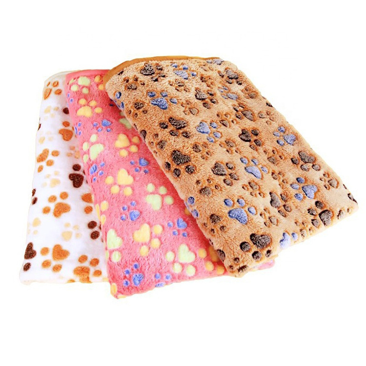 Wholesale Soft Warm Pet Bed Dog Cushion Accessories Coral Velvet Paw Pattern Dog Mattress Pad Fleece Dog Cat Blanket for Pets