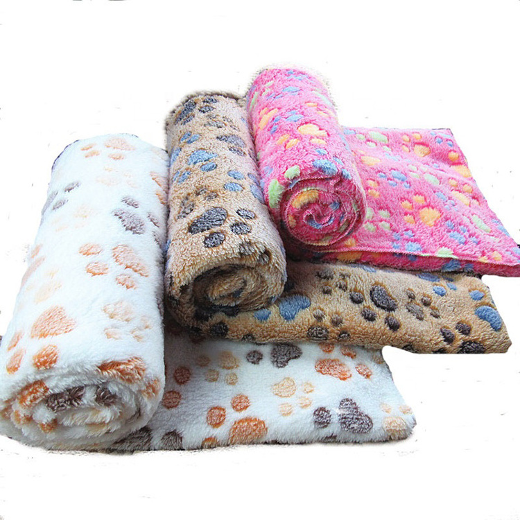 Wholesale Soft Warm Pet Bed Dog Cushion Accessories Coral Velvet Paw Pattern Dog Mattress Pad Fleece Dog Cat Blanket for Pets