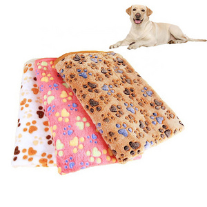 Wholesale Soft Warm Pet Bed Dog Cushion Accessories Coral Velvet Paw Pattern Dog Mattress Pad Fleece Dog Cat Blanket for Pets