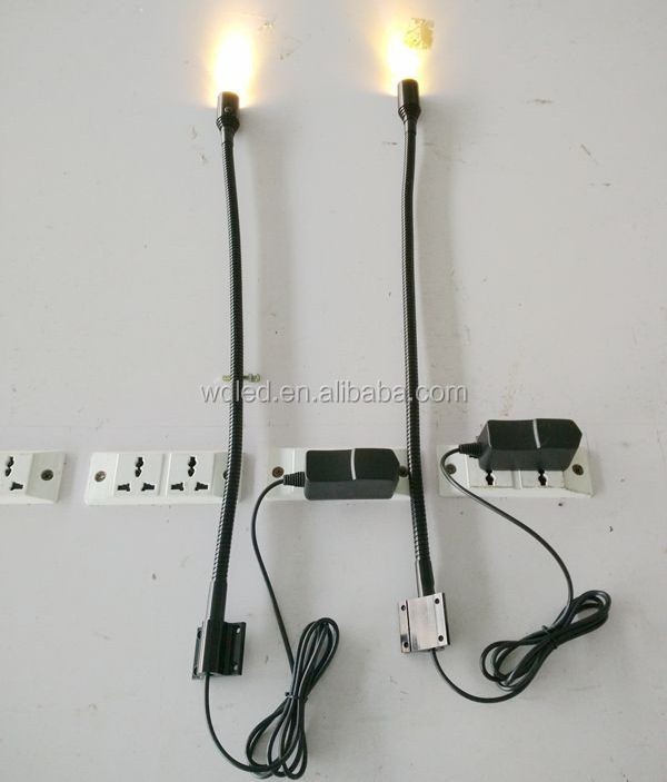 1W LED HOTEL BEDSIDE GOOSENECK WALL READING LAMP WITH PLUG