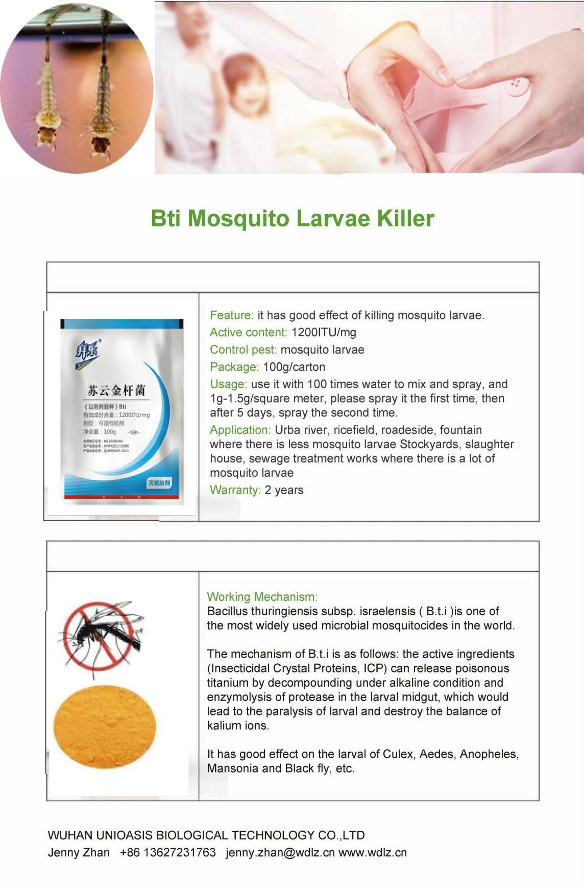 Insecticide natural larvicide containing BTI against mosquito larvae