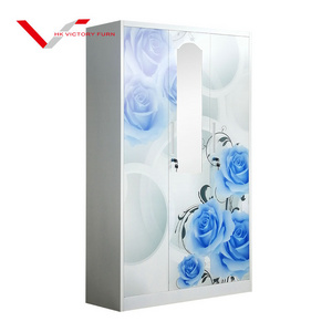 Wholesale Bedroom Wardrobe Closet 3 Door Mirrored Iron Almirah