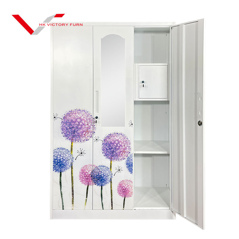 Wholesale Bedroom Wardrobe Closet 3 Door Mirrored Iron Almirah