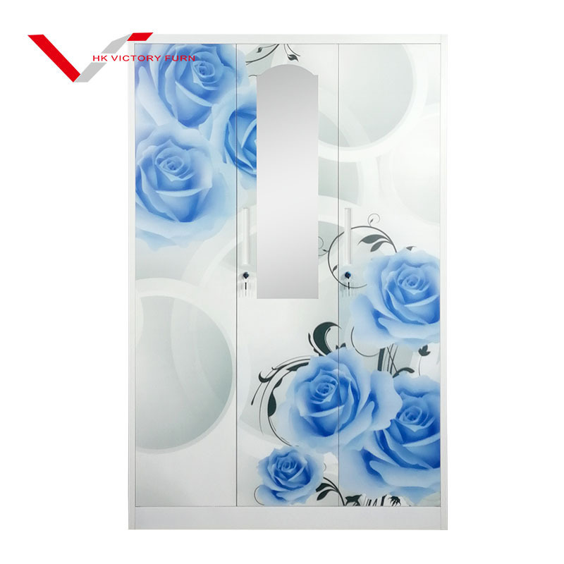 Wholesale Bedroom Wardrobe Closet 3 Door Mirrored Iron Almirah