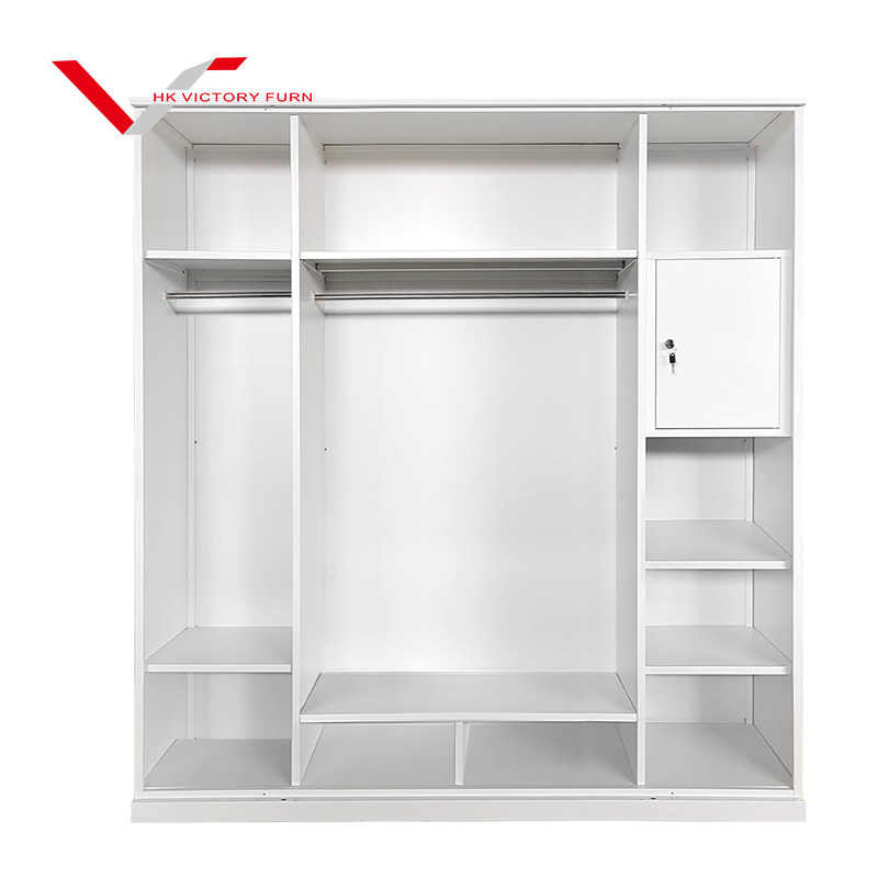 Customized 4 door high end bedroom metal armoire open storage steel wardrobe closet with mirror and drawers