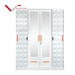 Customized 4 door high end bedroom metal armoire open storage steel wardrobe closet with mirror and drawers