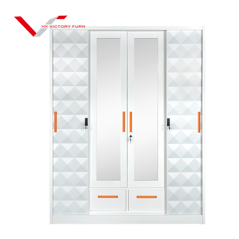 factory steel almirah designs clothes metal wardrobe 4 doors lemari anak with safe box lock