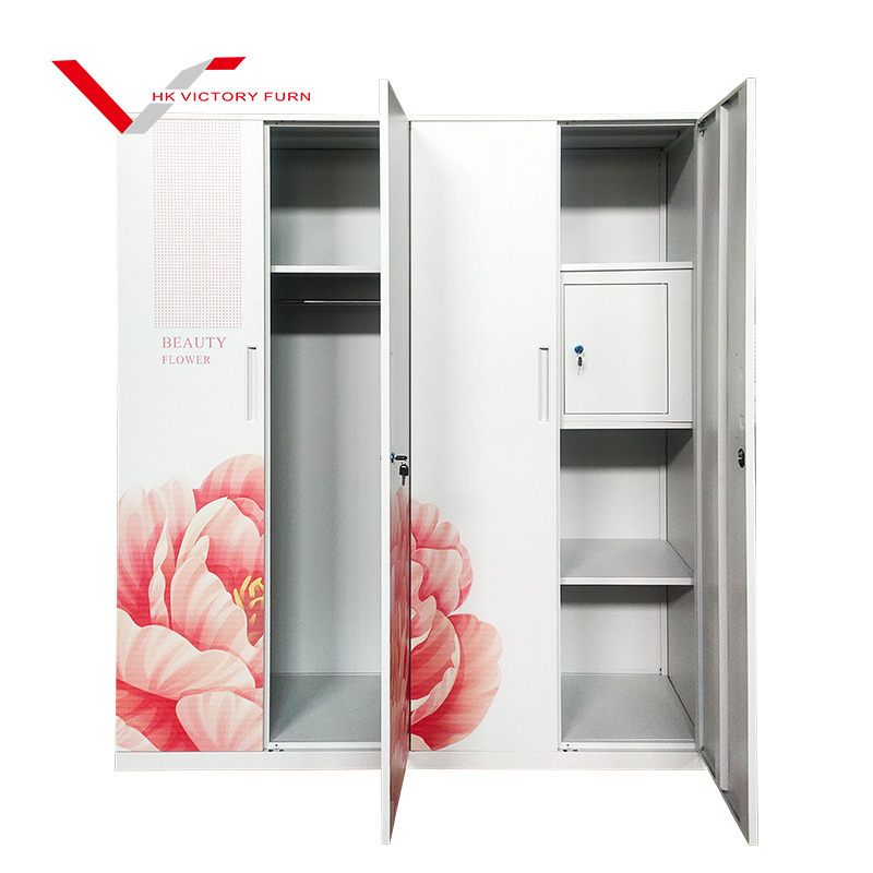 factory steel almirah designs clothes metal wardrobe 4 doors lemari anak with safe box lock