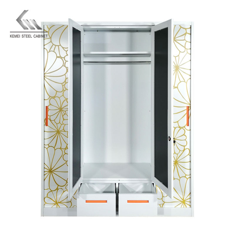 factory steel almirah designs clothes metal wardrobe 4 doors lemari anak with safe box lock