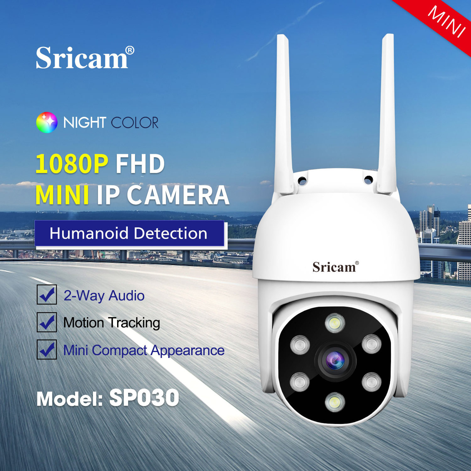 New Sricam SP030 CCTV Wifi Surveillance Indoor Camera FHD IP66 Waterproof Night Color 1080p PTZ IP Security Cameras