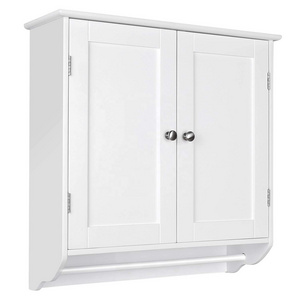 Home Cottage Wall Hanging Mounted White MDF Wood Bathroom Cabinet with Towel Bar