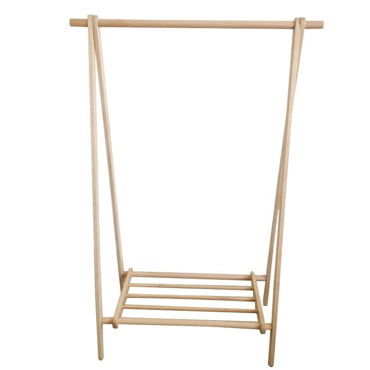 Shoe Rack Bamboo Wood Clothing Garment Rack With Shelves Clothes Hanging Rack Stand For Cloth Shoe Coat Storage