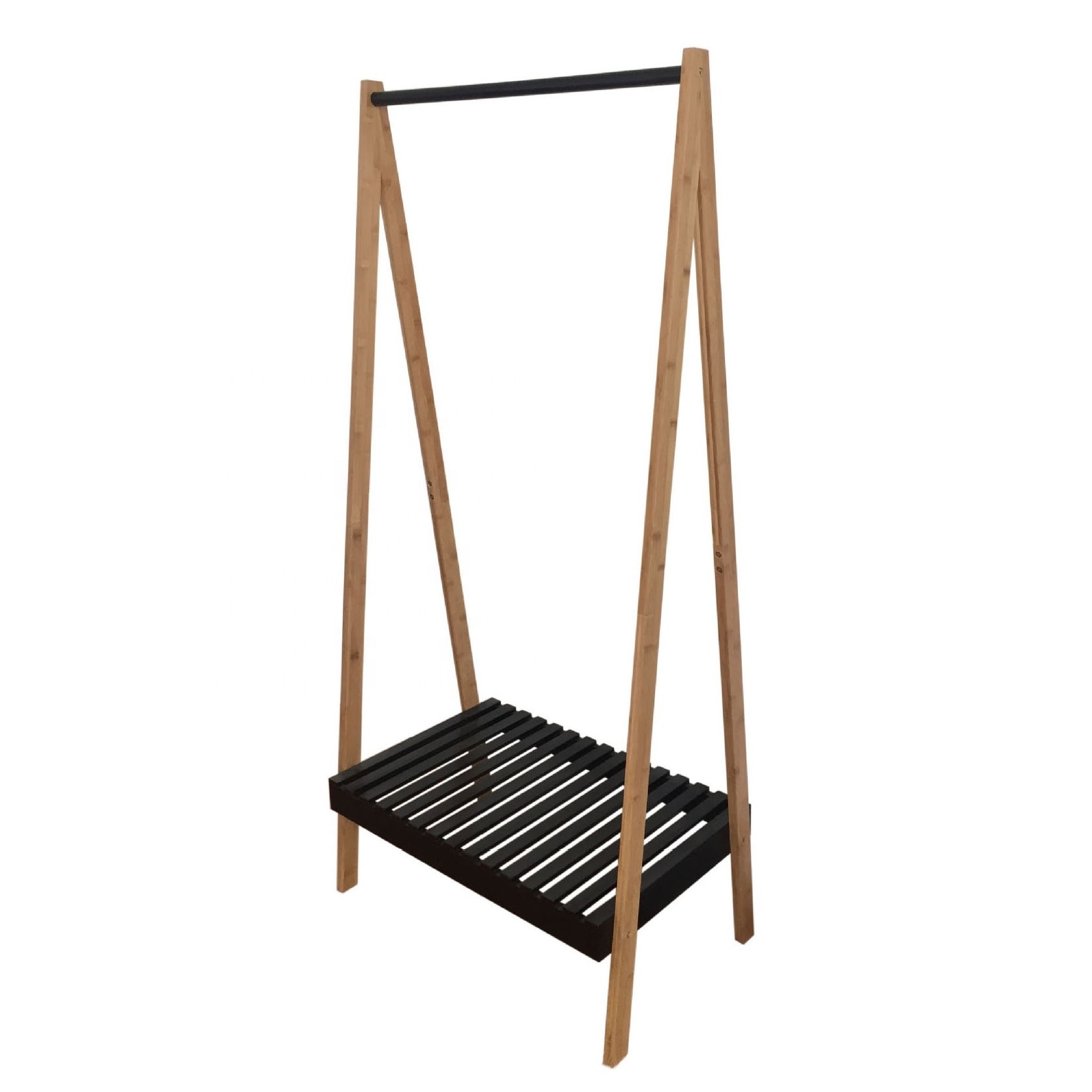 Shoe Rack Bamboo Wood Clothing Garment Rack With Shelves Clothes Hanging Rack Stand For Cloth Shoe Coat Storage