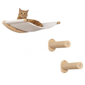 Wooden cat wall mounted hammock hanging bed pet cat climbing scratching post