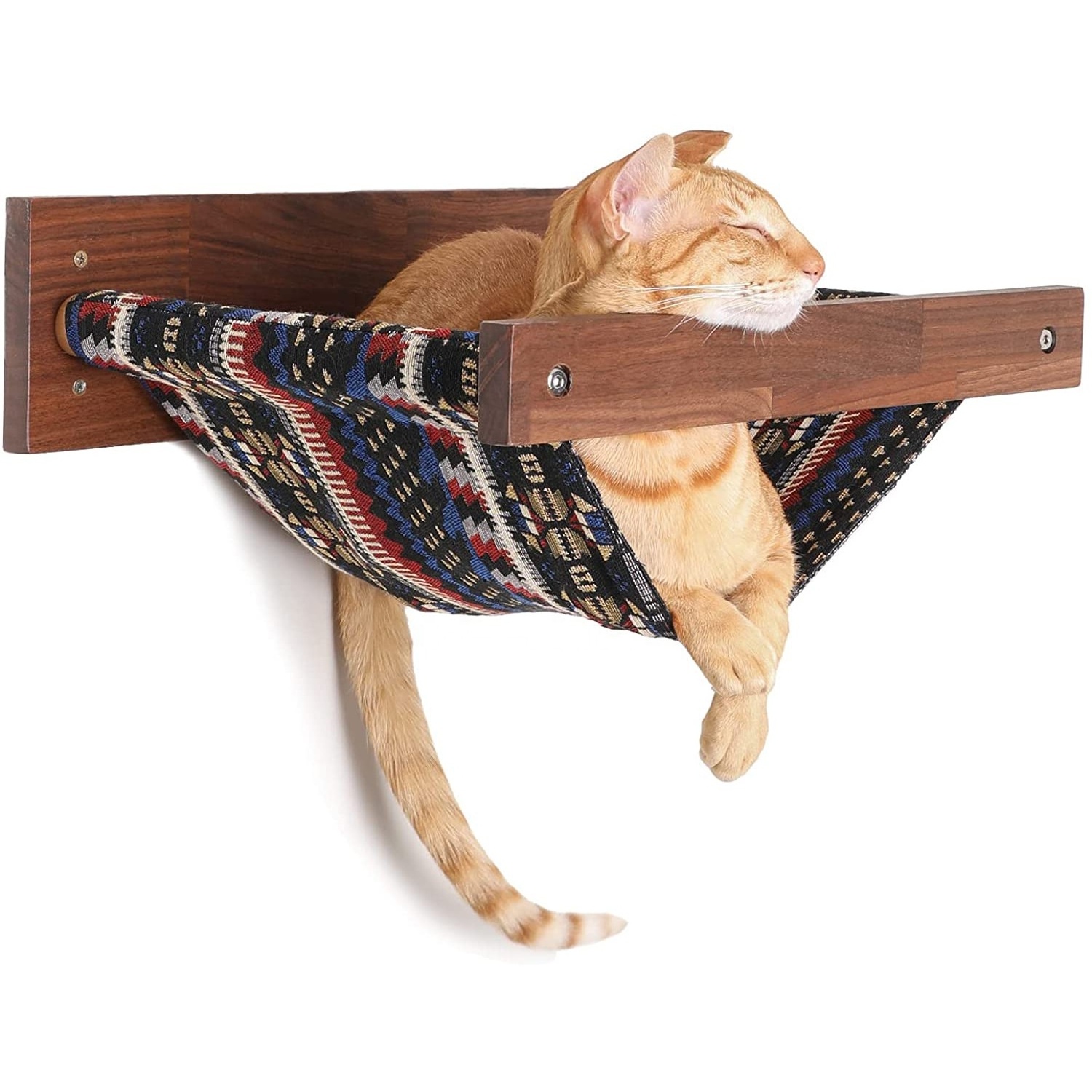 Wall Mounted Cat Climbing Shelf with 4 Steps Cat Hammock Wall Shelves and Perches Set Wooden Scratching Platform for Indoor Cat