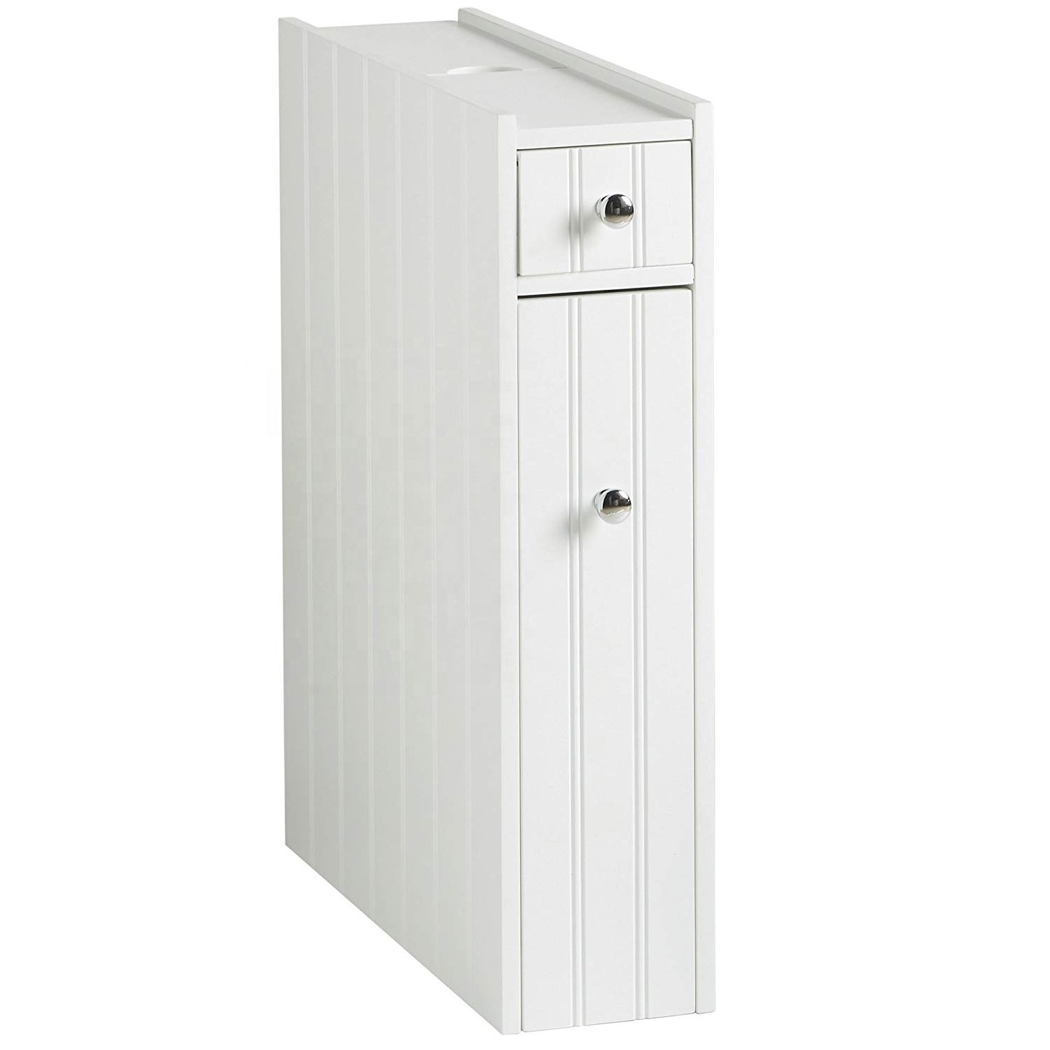 Freestanding White Narrow Thin Toilet Vanity Bathroom Storage Corner Floor Cabinet with Doors and Shelves