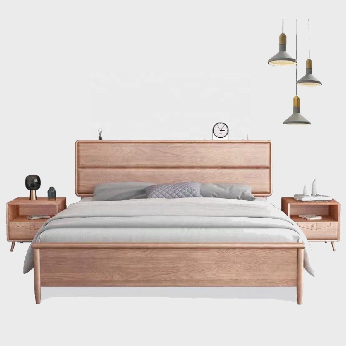 Modern Luxury Brown Color Wooden Bed Furniture Frame Bed For Bedroom