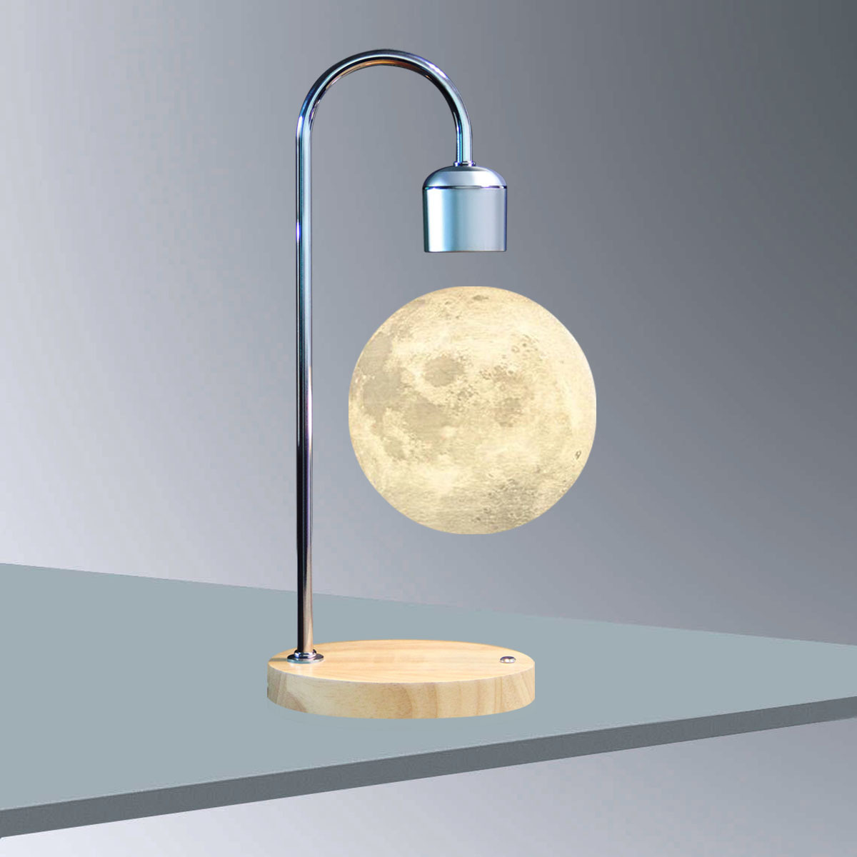 Color switchable magnetic levitation led light 3D floating levitated table levitating moon lamp with wireless phone charger