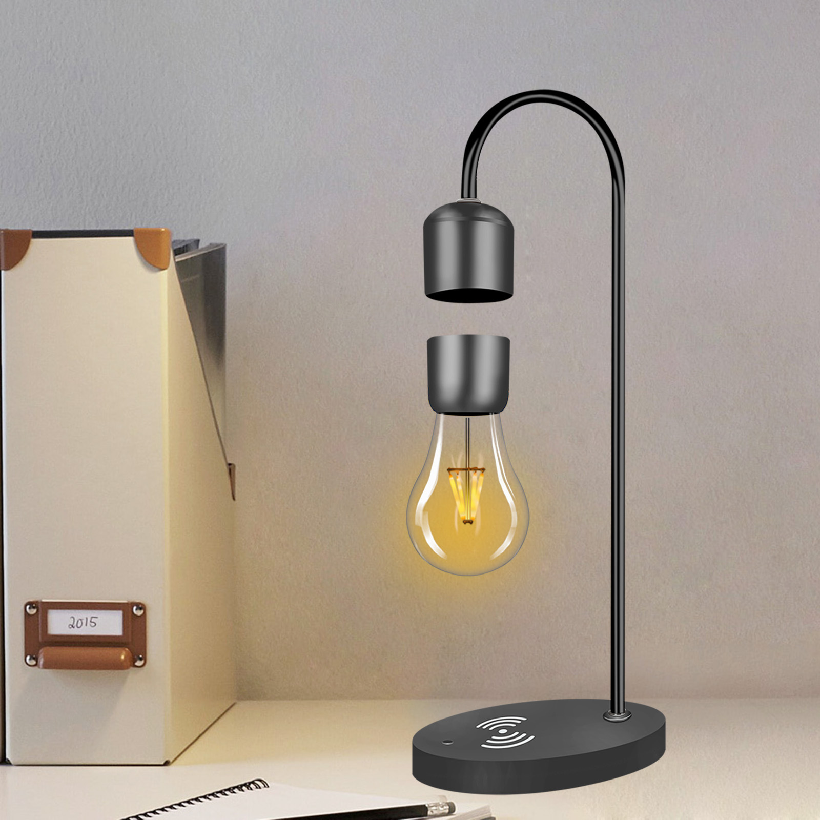 Chargeur levitation bulb LED light wood abs magnetique lampe en levite levitating lamp with wireless charger