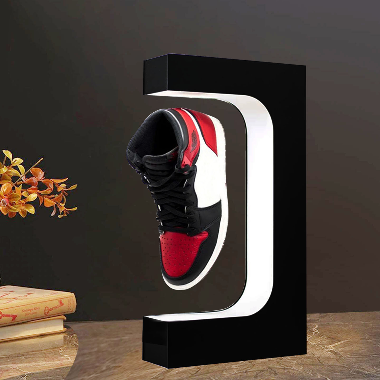 Factory Free customize spin magnetic levitation floating shoes display stands rack shelf levitating sneaker with led lights