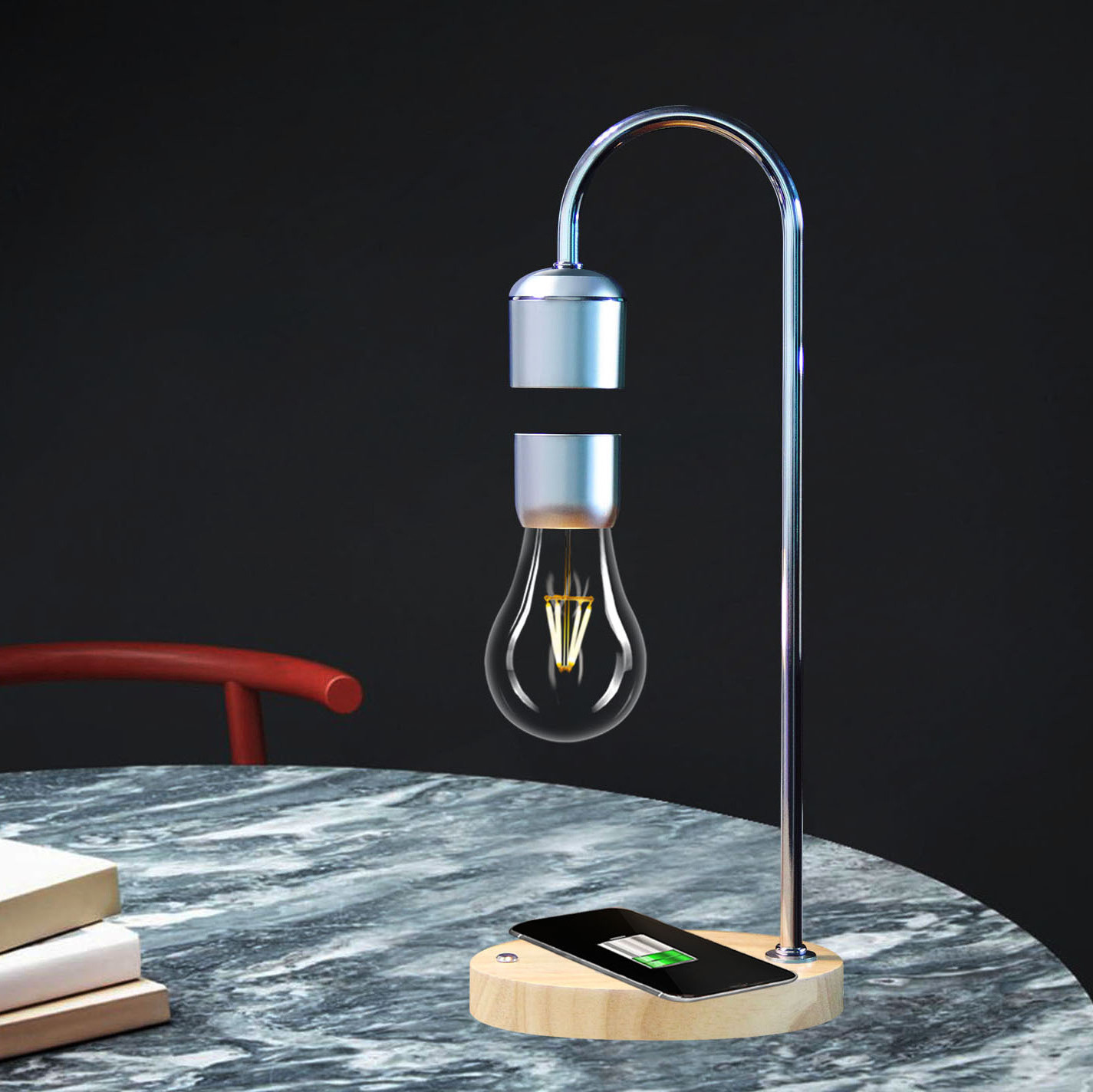 Chargeur levitation bulb LED light wood abs magnetique lampe en levite levitating lamp with wireless charger