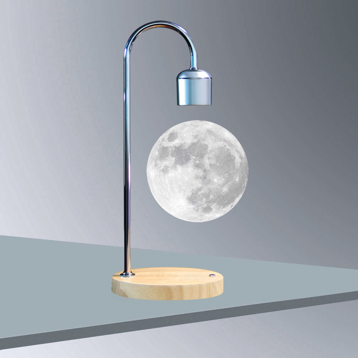 Color switchable magnetic levitation led light 3D floating levitated table levitating moon lamp with wireless phone charger