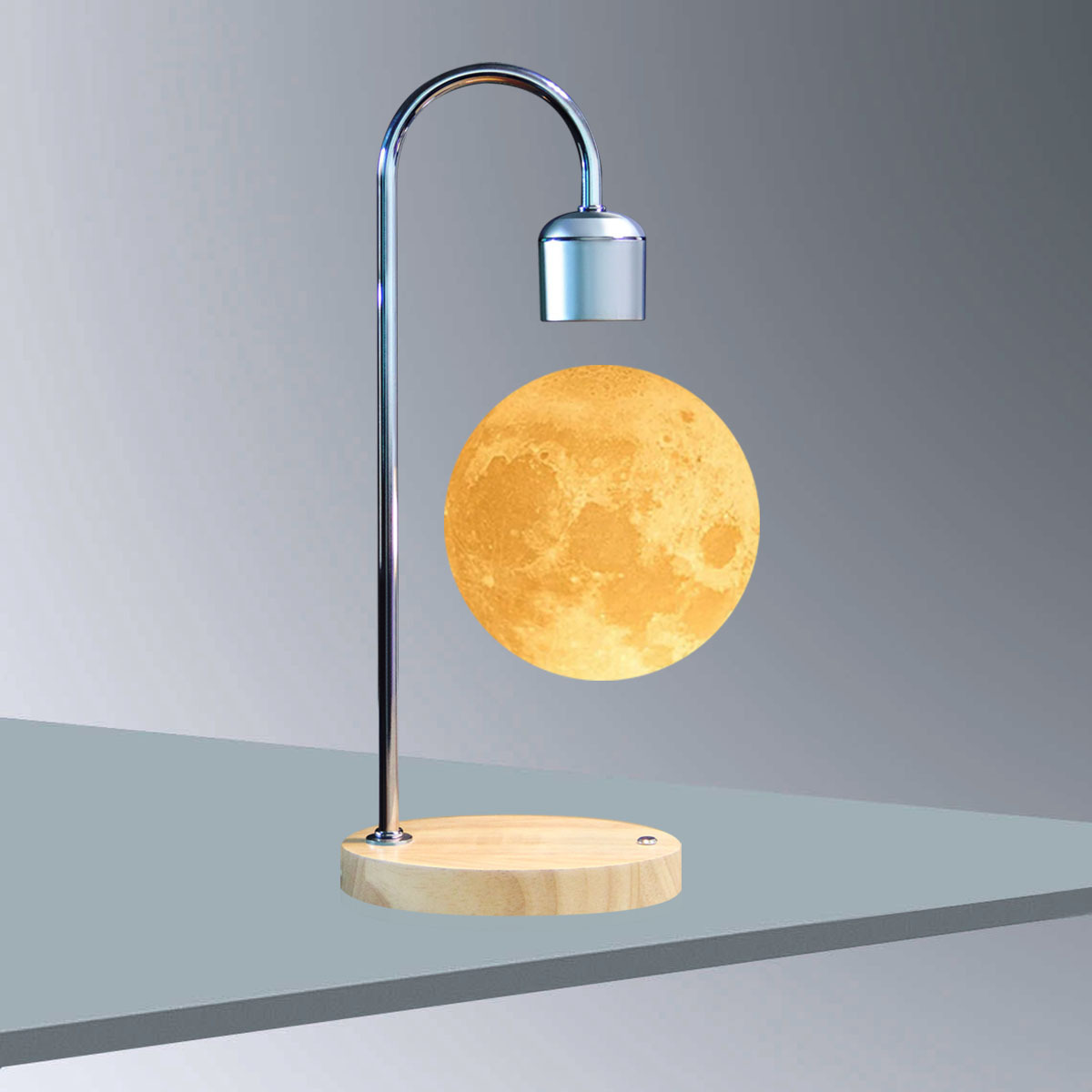 Color switchable magnetic levitation led light 3D floating levitated table levitating moon lamp with wireless phone charger