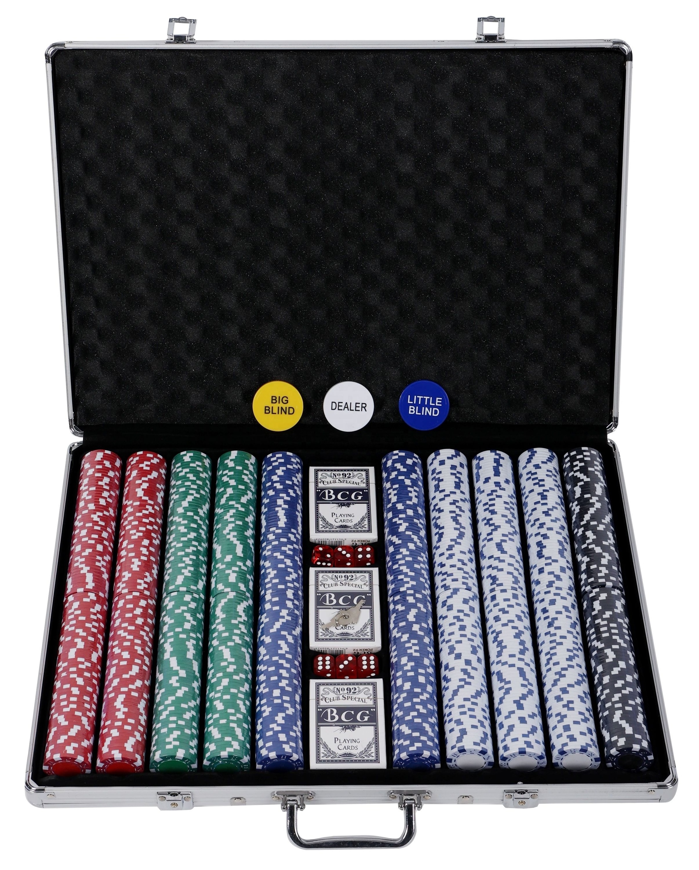 1000pcs poker chip set with 1000pcs 11.5g dice poker chips in silver alum case