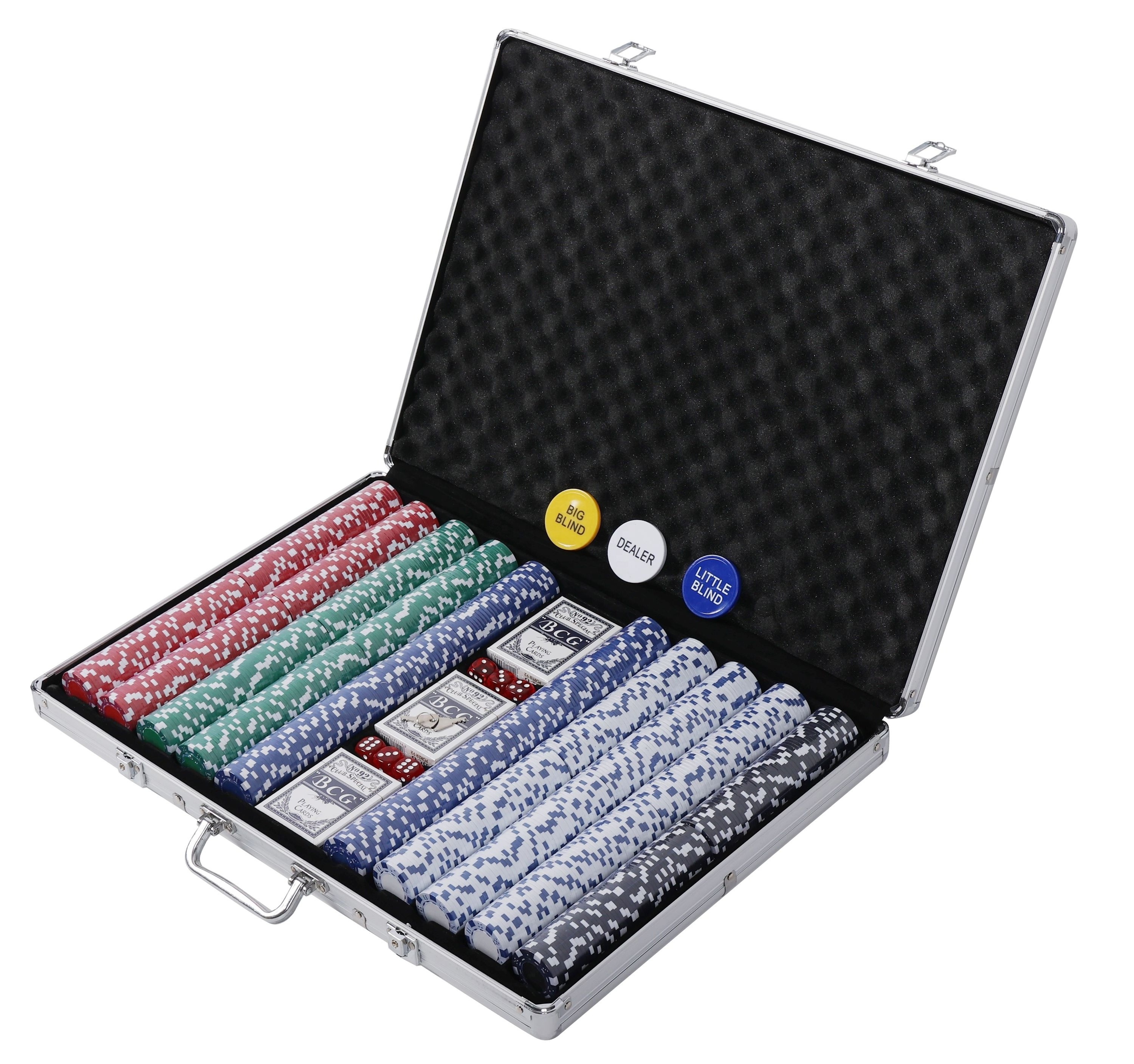 1000pcs poker chip set with 1000pcs 11.5g dice poker chips in silver alum case