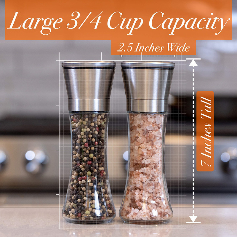 Adjustable Coarse Himalayan Sea Salt Spice Grinder Tall Glass Salt and Pepper Shakers Stainless Steel Salt and Pepper Grinder