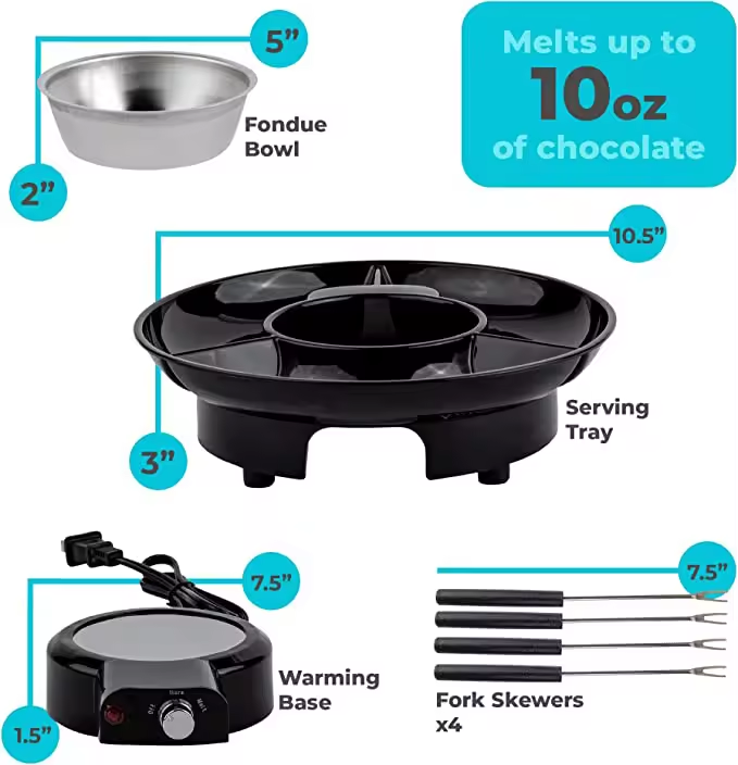 Temperature Control Detachable Serving Trays Chocolate Cheese Fondue Electric Fondue Pot Set With 2 Roasting Forks