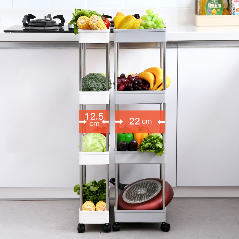 4 Tier Slim Storage Cart Mobile Shelving Unit Organizer Slide Out Storage Rolling Utility Cart Tower Rack for Kitchen