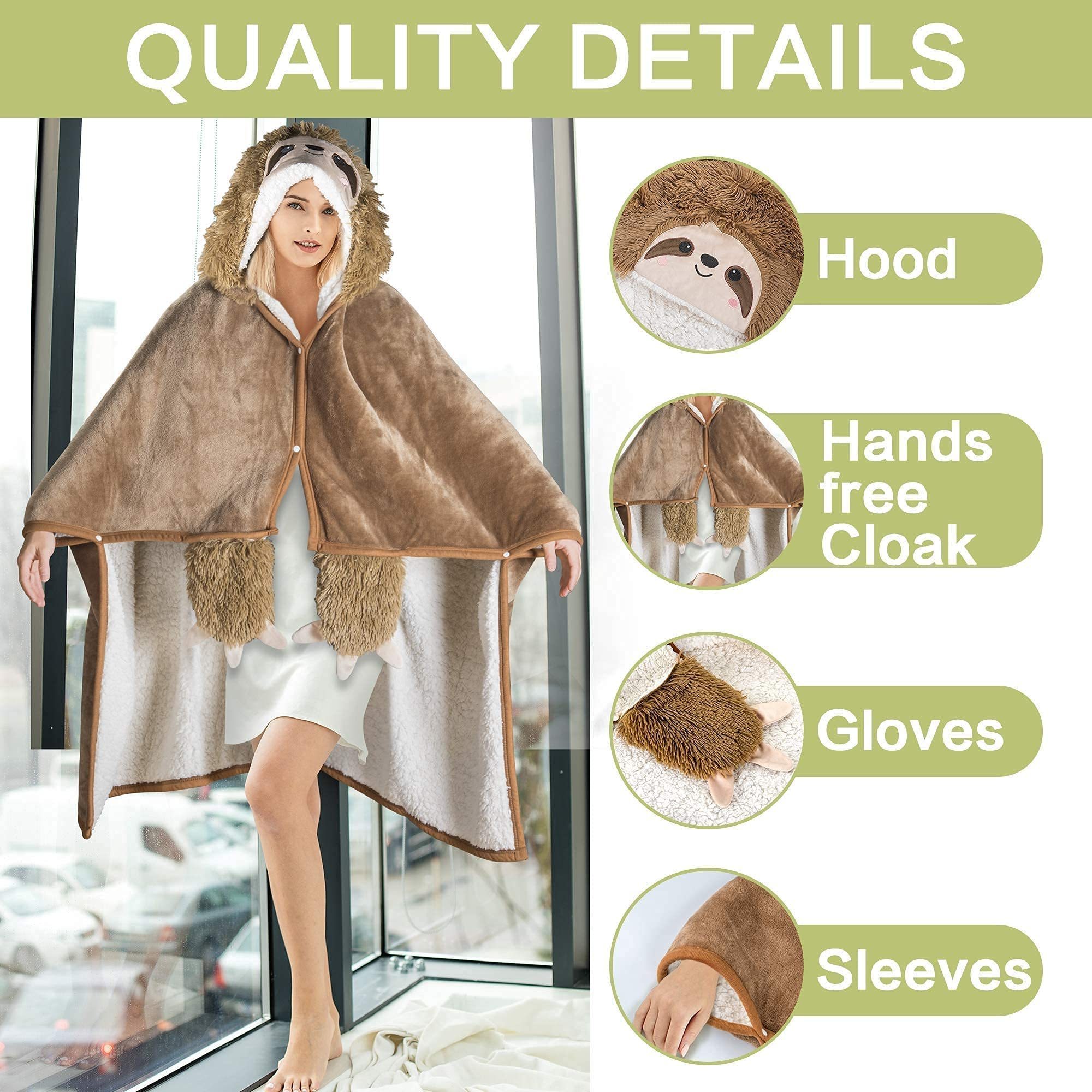 Oversized Super Soft Warm Cozy Plush Flannel Fleece Sherpa Cloak Wrap Blanket With Hood Hooded Wearable Blanket