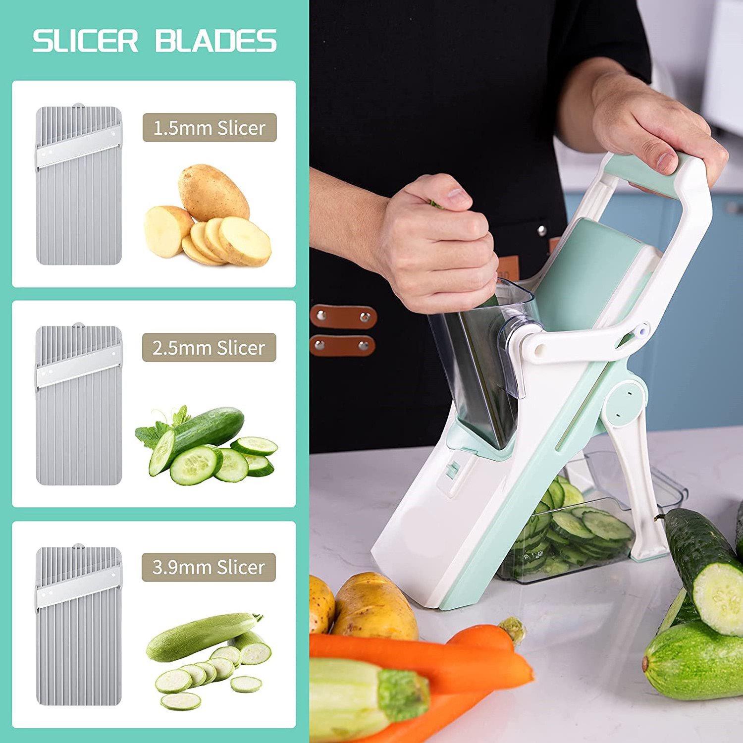 Manual Mandoline Slicer Vegetable Cutter Julienne Safe Food Julienne + Slicer Adjustable Thickness Grater Slicer for Kitchen