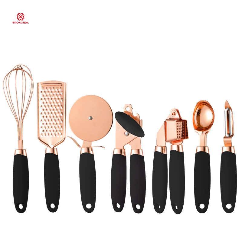 7 Pieces Kitchenware Gadgets Set Copper Coated Stainless Steel Kitchen Utensils with Soft Touch Handles