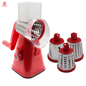 Manual 3 in 1 Rotary Cheese Grater Cheese Shredder Mandoline Stainless Steel Vegetable Chopper Slicer with 3 Blades